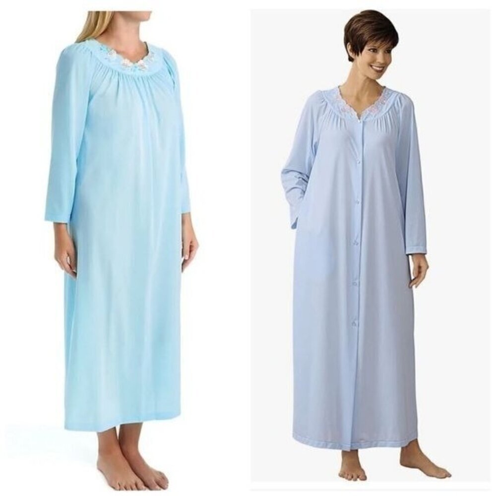 Shadowline Petals 53 Inch Long Sleeve Gown - Blue 33280 Size Small